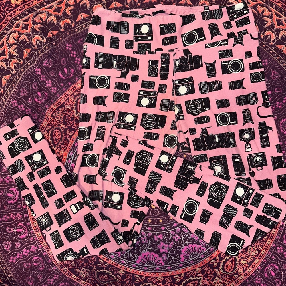 Pink and Black Camera Print Leggings
